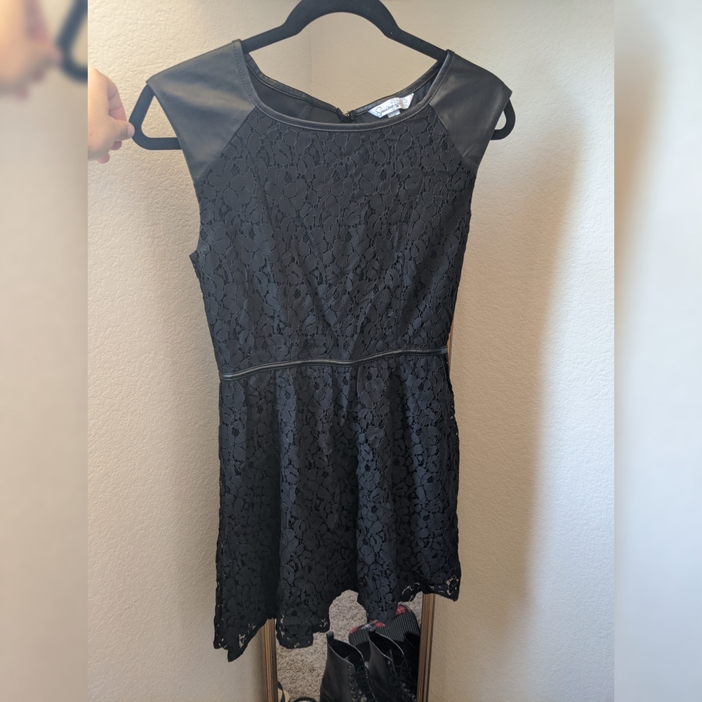 Black lace and faux leather dress